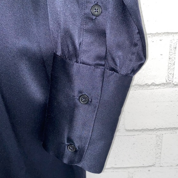 NILI LOTAN $990 Silk Navy Blue Tie Neck Mini Shirt Dress Small EUC - Picture 7 of 16